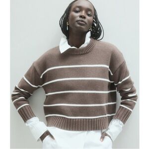 Quince Brown and White Striped Sweater